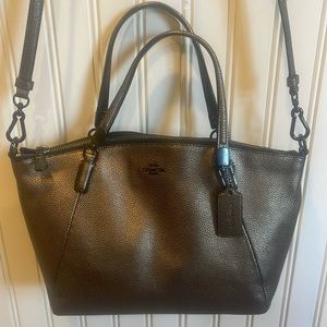 Coach Kelsey Satchel Genuine Leather Metallic Bronze Bag With Crossbody Strap